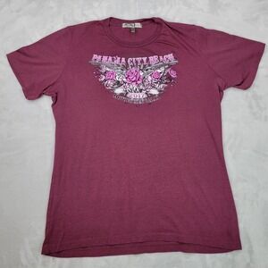 Hot Leathers Shirt Women Extra Large Purple Cotton Crew Biker Rally Panama Beach